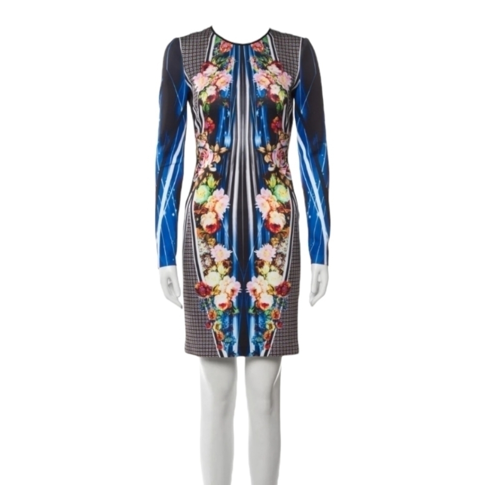 Clover Canyon Blue Geometric & Floral Print Bodycon Dress